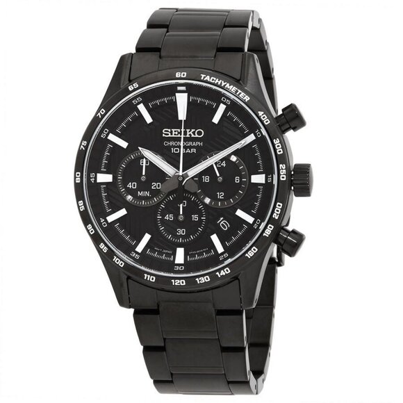 NWT Authentic Seiko Chronograph Quartz Black Dial Men's Watch - Picture 1 of 3